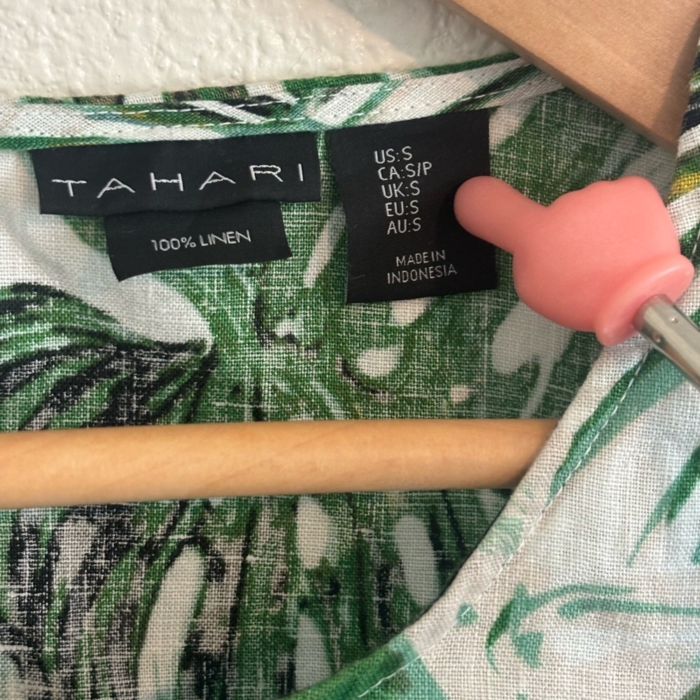 TAHARI 100% LINEN Sleeveless Tropical Shift Dress Size Small | coastal grandma - Picture 4 of 6